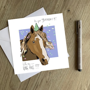 &#39;Why the Long Face&#39; Geburtstagskarte - Handgezeichnete Original Geburtstagskarte für Pferde - &#39;Why the Long Face&#39;