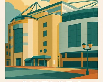 Chelsea Stamford Bridge Stadium Wall Art Print | Modern Football Stadium Poster | A4 Print or Framed | Gift for Chelsea Fans