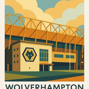 Wolverhampton Molineux Stadion Wall Art Print | Modernes Fußball Stadion Poster | A4 Druck oder gerahmt | Geschenk für Wolf Fans