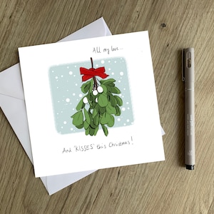 Carte de Noël gui - carte de Noël originale dessinée à la main - carte de Noël romantique