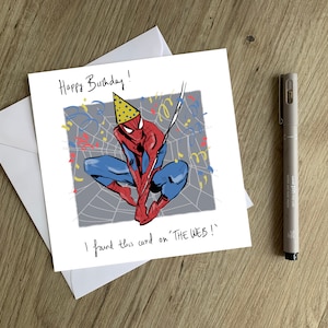 Cartão de aniversário do Homem-Aranha - Cartão de aniversário da Marvel - Cartão de aniversário original do Homem-Aranha desenhado à mão
