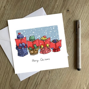 Biglietto di Natale con cantanti di canti natalizi - Biglietti di Natale - design unico e originale disegnato a mano di bambini cantanti di canti natalizi