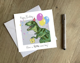 T Rex Dinosaur Birthday Card - Roarsome Dinosaur Birthday Card of a T Rex