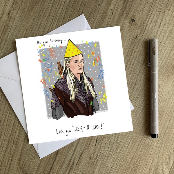 Legolas Birthday Card - LOTR Lord of the Rings Birthday Card - Hand drawn original Legolas Birthday Card