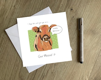 Cow Birthday card - Hand Drawn Original Cow drawing Birthday card - hope this puts you in a good mood