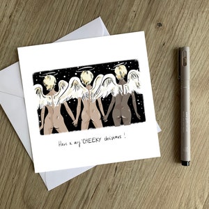 Cheeky Angels Christmas Card - Christmas Cards - Naughty hand drawn original and unique design