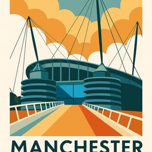 Manchester City Etihad Stadium Print | Man City FC Poster | Modern Football Wall Art | Gift for Football Fans | A4 or Framed