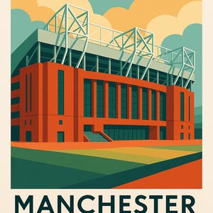 Manchester United Old Trafford Print | Man Utd Stadium Poster | Modern Football Wall Art | Gift for Football Fans | A4 or Wooden Framed