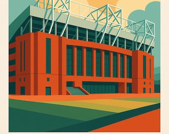 Manchester United Old Trafford Print | Man Utd Stadium Poster | Modern Football Wall Art | Gift for Football Fans | A4 or Wooden Framed