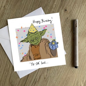 Yoda Geburtstagskarte - Star Wars Geburtstagskarte - Handgezeichnete Original Yoda Geburtstagskarte
