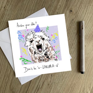 Lama Birthday Card - Funny hand-drawn lama birthday card