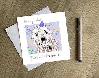 Lama Birthday Card - Funny hand-drawn lama birthday card