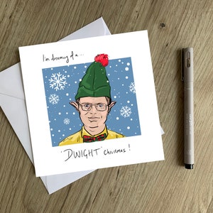 Cartolina di Natale Dwight Schrute - La cartolina di Natale dell'ufficio degli Stati Uniti - Cartolina di Natale Dwight originale disegnata a mano