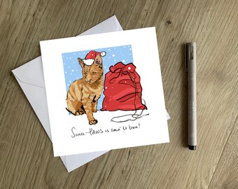 Cat Christmas Card - Original Hand drawn Christmas card - Ginger cat card