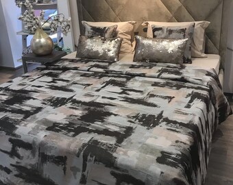 Abstract Vintage Bedspread 3Pcs, Bedspread Quilt, Brown  King and Queen Size Bedspread, Bedcover, Multi Color Bedspread with 2 Pillowcases