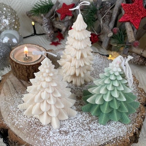 Christmas Tree Scented Candle set, Set of 3 Tree Shaped Pillar Candles, Vegan, Soy Wax, Holiday Home Decor Gift
