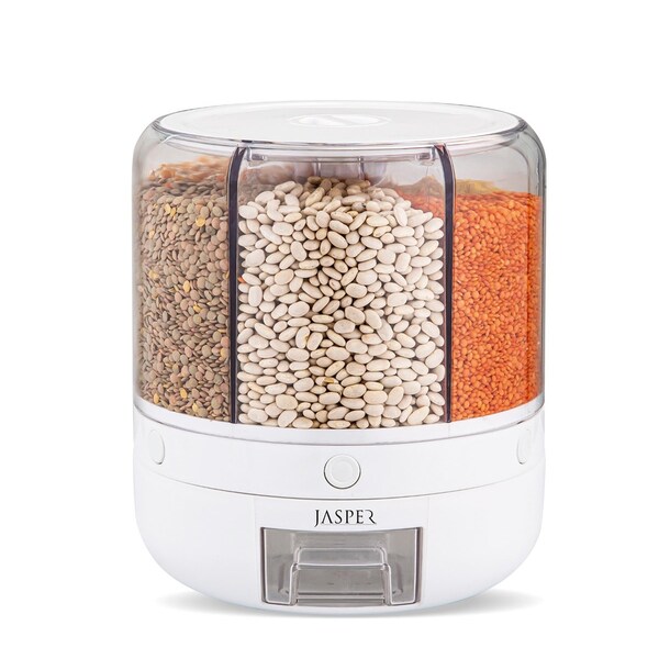 JASPER Dry Food And Legumes Organizer 360 Rotatable 6 Sections Airtight Storage Container 6 lt