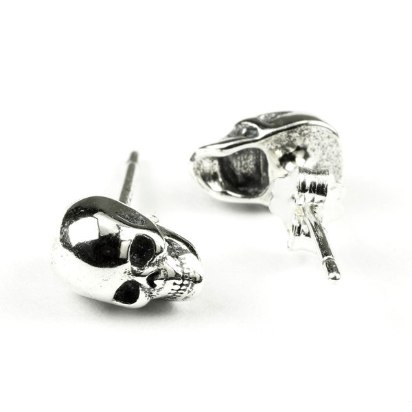 Sterling Silver Tiny Skull Stud Studs Earrings 5x8mm Detailed