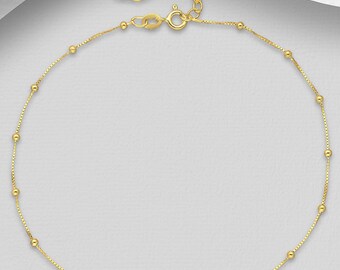 18K 18ct Yellow Gold 925 Sterling Silver Bead Ball Anklet Fine Anklet Dainty Anklet Summer Anklet