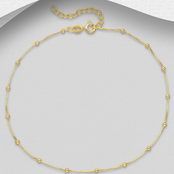 18K 18ct Yellow Gold 925 Sterling Silver Bead Ball Anklet Fine Anklet Dainty Anklet Summer Anklet