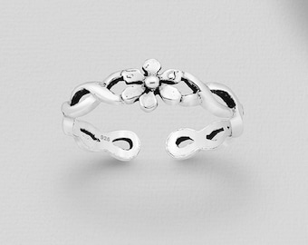 925 Sterling Silver Flower Toe Ring Pinky Ring Midi Ring Adjustable Ring Summer Jewelry