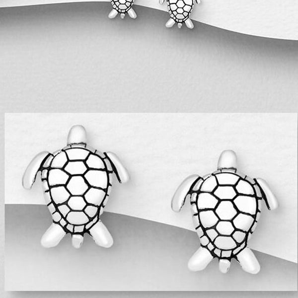 925 Sterling Silver Turtle Stud Earrings Girls Women