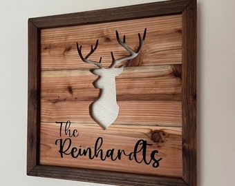 Framed Family Name Sign Personalized Winter Theme Cedar Interior or Exterior