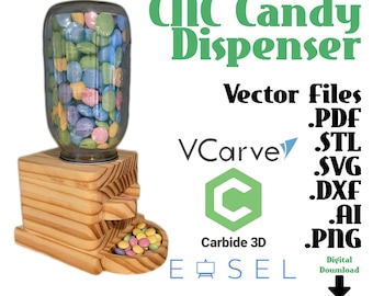 Candy Dispenser Digital Blueprints | Vector Files for CNC & Engraving | User-Friendly | .STL | .SVG | .dxf |.pdf | Carbide Create Compatible