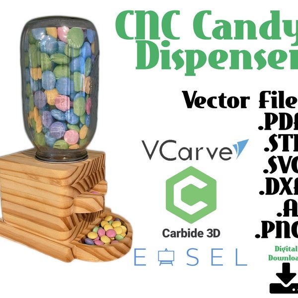Candy Dispenser Digital Blueprints | Vector Files for CNC & Engraving | User-Friendly | .STL | .SVG | .dxf |.pdf | Carbide Create Compatible