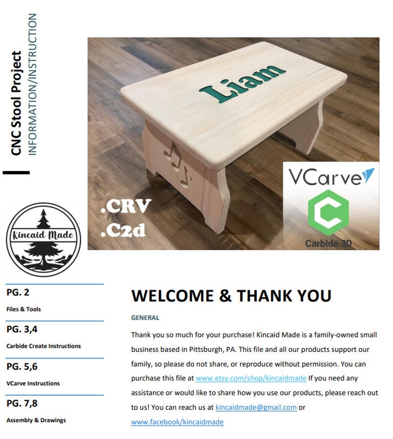 Image of the first page of the included instructions for the CNC Children's Step Stool