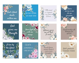 Printable Bible Inspirational Cards, Floral Journal Art, Digital Download PDF & JPEG files