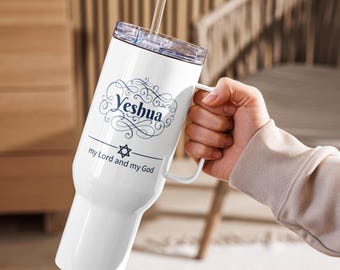 Tazza da viaggio Yeshua / Tè Mio Signore e Mio Dio / Regalo con versetti biblici in ebraico e inglese