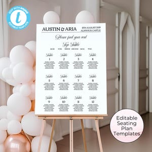 Simple Wedding Seating Chart Template, Modern Printable (Editable Templates) ARIAW