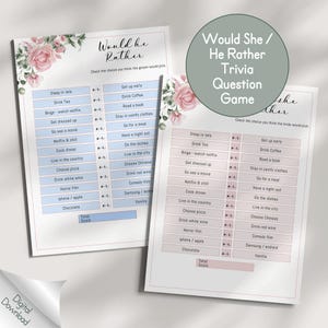 Would She Rather Would He Rather Game Templates, Fun Printable for Bridal Shower Bachelorette Hen Party, Edit In Canva Digital File GRACE