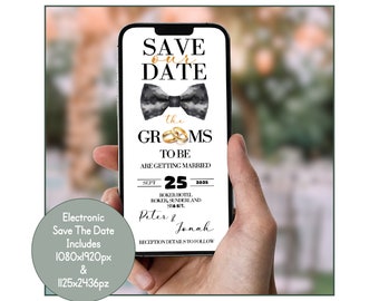 Digital Save Our Date Evite, Mr And Mr Gay Wedding Evite, The Grooms To Be Editable Wedding Invitation Template, Electronic Invitation Evite