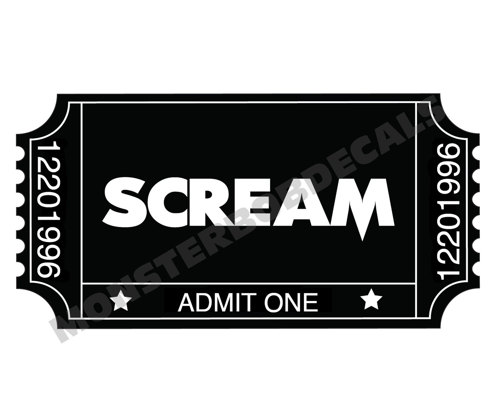 Scream Movie Ticket Vinyl Decal, Horror Movies, Slashers, Scary Movie