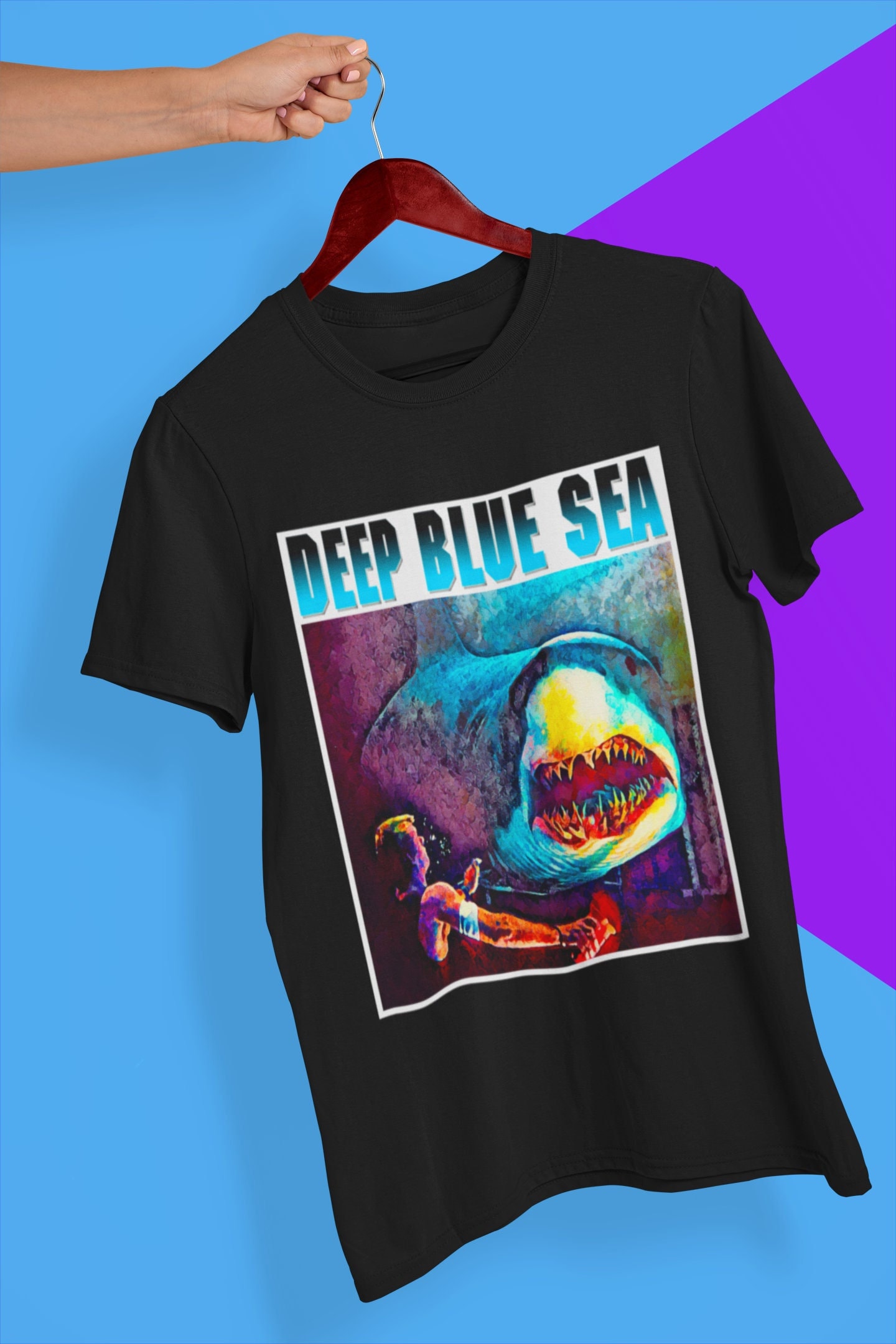Discover Deep Blue Sea T-Shirt, Deep Blue Sea Movie Poster Shirt, 90s Movie Nostalgia Shirt