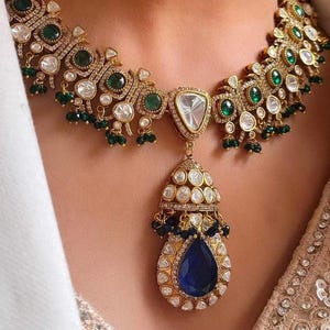 Premium gold plated big sizeuncut polki kundan choker polki necklace jadau kundan necklace set indian jewelry sabyasachi bridal jewelry
