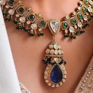 Premium gold plated big sizeuncut polki kundan choker polki necklace jadau kundan necklace set indian jewelry sabyasachi bridal jewelry