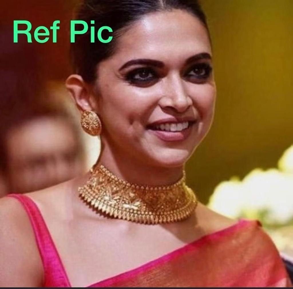 Deepika Padukone Inspired One Gram Matt Gold Plated Choker Set With Studs Sabysachi Inspired Choker Set Etsy UK
