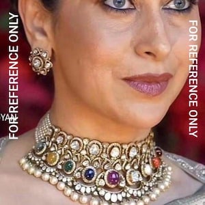 Navratan Premium Amrapali Inspired Uncut kundan Moissanite Polki  Royal Choker Necklace Set Indian Wedding Collection set