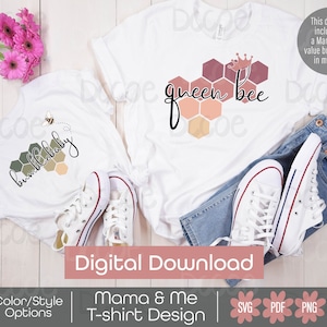 Queen Bee Bumblebaby Mama and Me Tshirt Design SVG PNG | Muttertagsgeschenk für ihr Design | Süßes Mama Tochter Sohn Shirt svg Cricut Silhouette