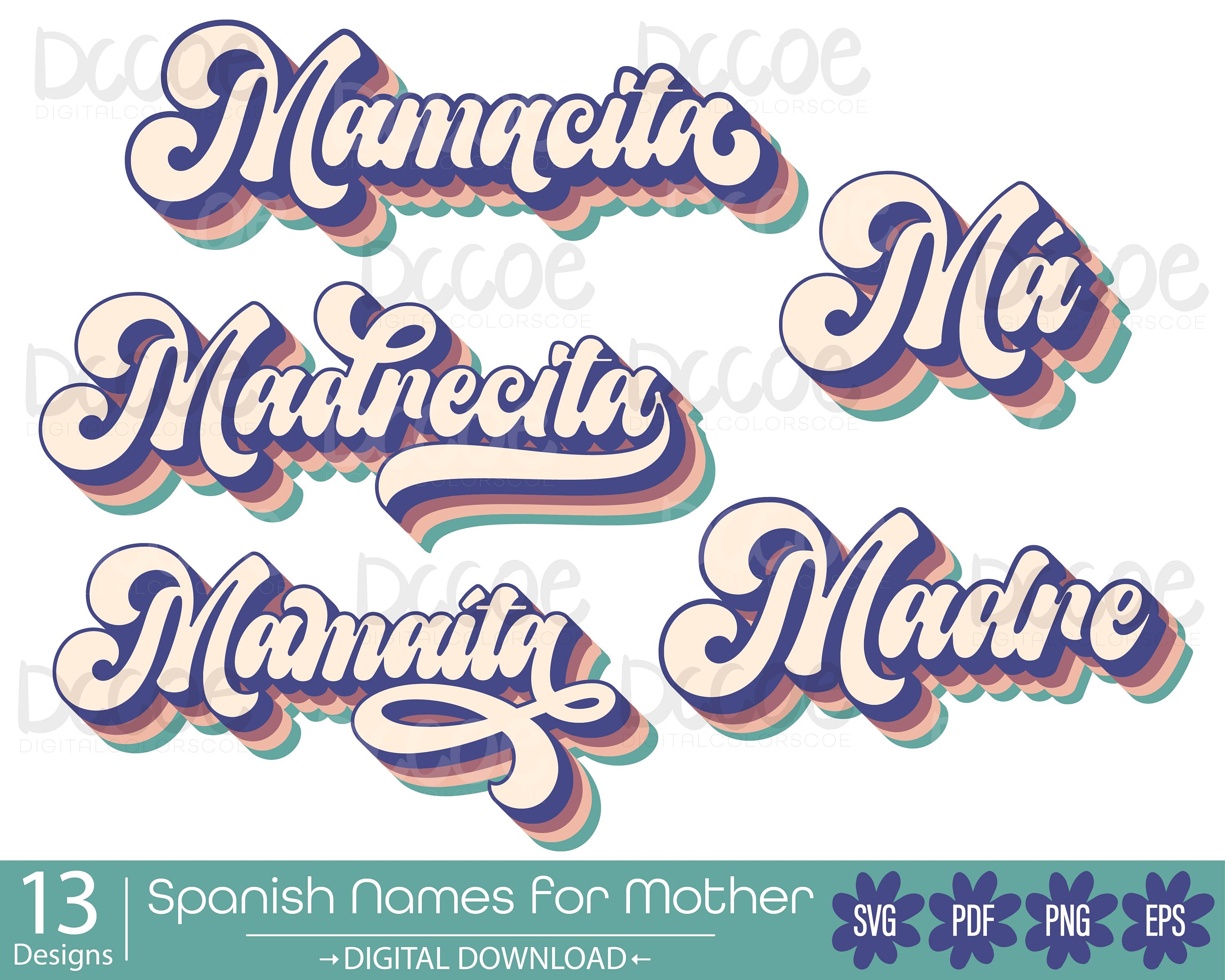 Retro Spanish Names For Mother Svg Bundle Hispanic Mothers Day Design