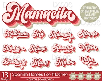 Retro Spanish Names for Mother svg bundle | Hispanic Mothers Day Design PNG | Dia de la Madre Cinco De Mayo | Cricut Silhouette Cut Files