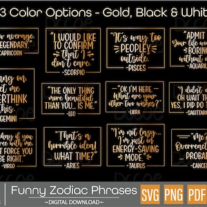Zabawne powiedzenia dotyczące znaków zodiaku svg | Zodiak z kwadratową ramką konturową png | Minimalistyczny humor dla dorosłych, sarkastyczne powiedzenie svg | Sassy projekt znaku zodiaku