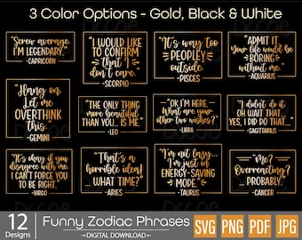 Funny Zodiac Phrases Sayings svg | Zodiac with square frame outline png | Minimalist adult humor sarcastic saying svg | Sassy Zodiac design