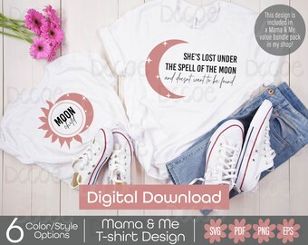 Moon Mama Moon Child Tshirt SVG Design | Spell of the Moon Mama & Me Design | Witchy mama daughter son shirt PNG | Moon sun stars svg png