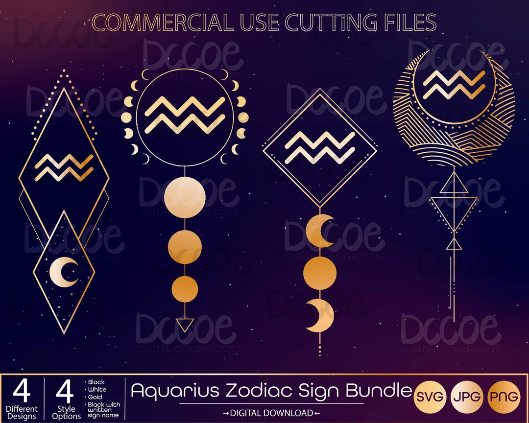 Aquarius Zodiac Sign Bundle Svg | Celestial Svg | Astrology