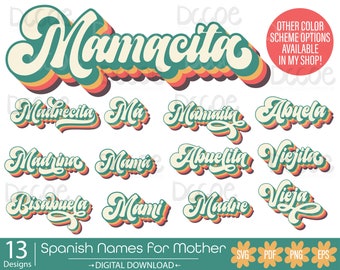 Retro Spanish Names for Mother svg bundle | Hispanic Mothers Day Design PNG | Dia de la Madre Cinco De Mayo | Cricut Silhouette Cut Files
