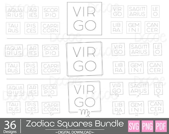Zodiac Square SVG bundle | Zodiac Signs with Square Outline png | Minimalist Zodiac Design with square frame outline svg Cricut cut file